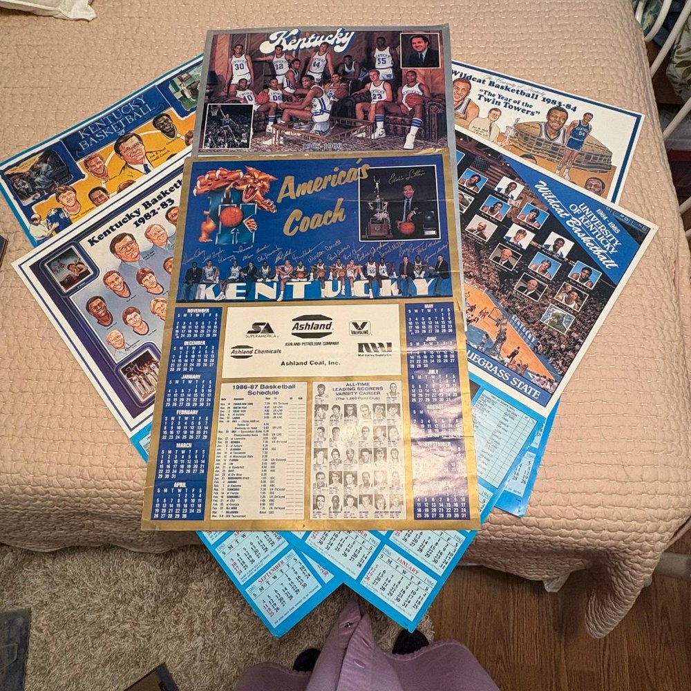 Vintage Kentucky Wildcats Basketball Schedule Calendar Posters (6) 1982 -1987